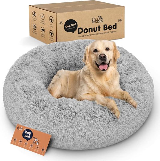 Donut Dog Bed - Premium Comfort for Anxiety Relief - Fluffy & Calming Design with Ultra-Plush Support | Cozy Round Dog Bed with Super Soft Circle Style (Size XL Grey)